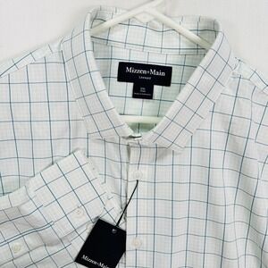 Mizzen+Main Leeward Dress Shirt Mens 2XL White‎ Tattersall Trim Long Sleeve NWT
